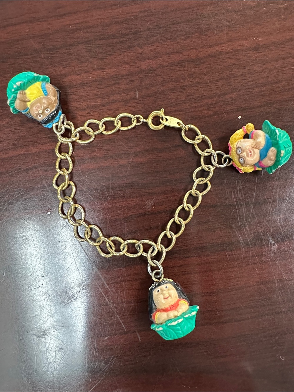 Vintage 1980s Avon Kids cabbage patch kids Gold-Tone Charm Bracelet